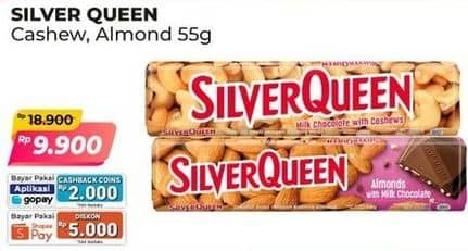 Promo Harga Silver Queen Chocolate Cashew, Almonds 58 gr - Alfamart