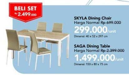 Promo Harga SAGA Dining Table + Skyla Dining Chair  - Carrefour