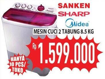 Promo Harga SANKEN/SHARP/MIDEA Mesin Cuci 2 Tabung 8,5Kg  - Hypermart