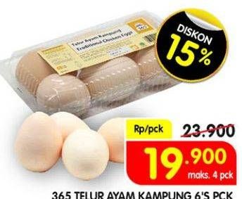 Promo Harga 365 Telur Ayam Kampung 6 pcs - Superindo