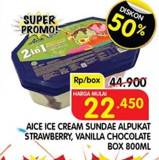 Promo Harga Aice Sundae Alpukat Strawberry, Vanilla Chocolate 800 ml - Superindo