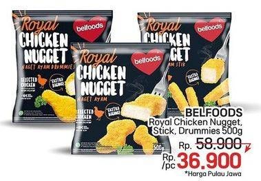 Promo Harga Belfoods Royal Nugget Chicken Nugget S, Chicken Nugget Stick, Chicken Nugget Drummies 500 gr - LotteMart