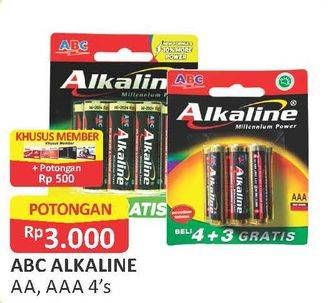 Promo Harga ABC Battery Alkaline AAA, AA 4 pcs - Alfamart