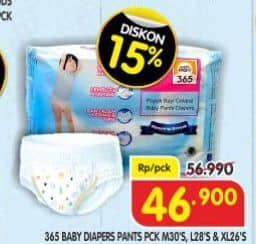 Promo Harga 365 Baby Diapers M30, L28, XL26 26 pcs - Superindo