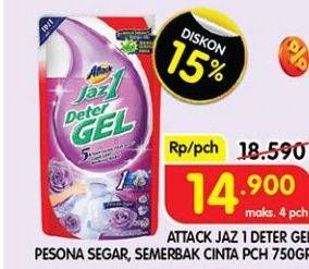 Promo Harga Attack Jaz1 DeterGel Pesona Segar, Semerbak Cinta 750 ml - Superindo