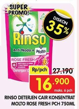 Promo Harga Rinso Liquid Detergent + Molto Pink Rose Fresh 750 ml - Superindo
