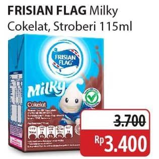 Promo Harga Frisian Flag Susu UHT Milky Strawberry, Chocolate 115 ml - Alfamidi