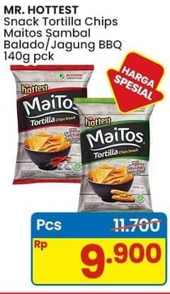 Promo Harga Mr Hottest Maitos Tortilla Chips Sambal Balado, Jagung BBQ 140 gr - Indomaret