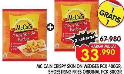 Promo Harga MCCAIN Crispy Skin on Wedges 400 g, Shoestring Fries Original 800 g  - Superindo