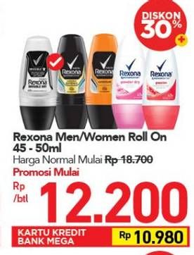 Promo Harga REXONA Men/ Women Deo Roll On 45-50ml  - Carrefour
