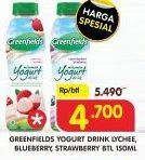 Promo Harga GREENFIELDS Yogurt Drink Lychee, Blueberry, Strawberry 125 gr - Superindo