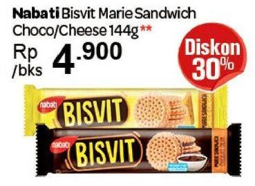 Promo Harga NABATI Bisvit Marie Sandwich Cheese Cream, Chocolate Cream 144 gr - Carrefour