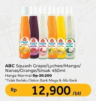 Promo Harga ABC Syrup Squash Delight Anggur, Leci, Mangga, Nanas, Jeruk Florida, Sirsak 460 ml - Carrefour