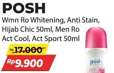 Promo Harga Posh Deo Roll On Whitening, Anti Stain, Men Active Cool, Men Active Sport 50 ml - Alfamart