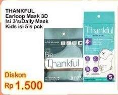 Promo Harga THANKFUL Earloop Daily Mask 3D Adult, Kids 3 pcs - Indomaret