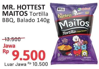 Promo Harga Mr Hottest Maitos Tortilla Chips Sambal Balado, Jagung BBQ 140 gr - Alfamidi