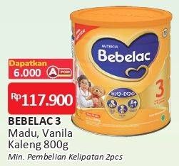 Promo Harga BEBELAC 3 Susu Pertumbuhan Madu, Vanila 800 gr - Alfamart