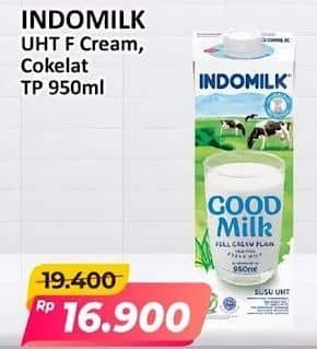 Promo Harga Indomilk Susu UHT Cokelat, Full Cream Plain 950 ml - Alfamart
