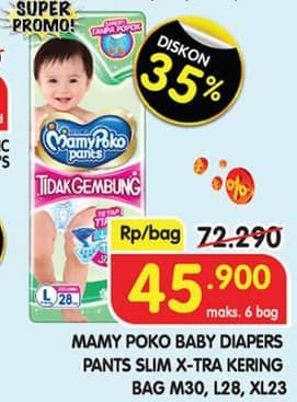 Promo Harga Mamy Poko Pants Xtra Kering Slim Tidak Gembung M30, L28, XL23 23 pcs - Superindo