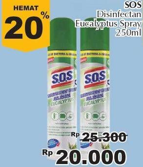 Promo Harga SOS Disinfectant Spray All in One Eucalyptus 250 ml - Giant