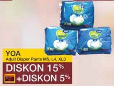 Promo Harga YOA Adult Diapers Pants L4, M5, XL3 3 pcs - Yogya