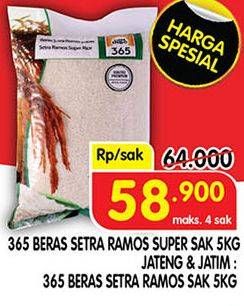 Promo Harga 365 Beras Setra Ramos Super 5000 gr - Superindo