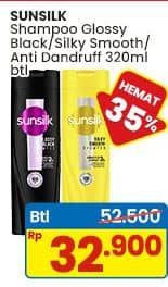 Promo Harga Sunsilk Shampoo Glossy Black, Silky Smooth, Anti Dandruff Silky 320 ml - Indomaret