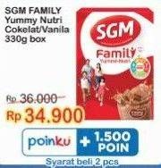 Promo Harga SGM Family Yummi Nutri Creamy Chocolate, Vanilla 330 gr - Indomaret