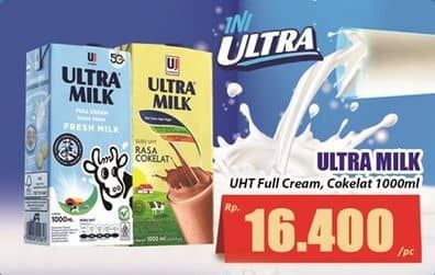 Promo Harga Ultra Milk Susu UHT Full Cream, Coklat 1000 ml - Hari Hari