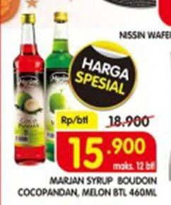Promo Harga MARJAN Syrup Boudoin Coco Pandan, Melon 460 ml - Superindo
