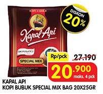 Promo Harga Kapal Api Kopi Bubuk Special Mix per 20 sachet 25 gr - Superindo