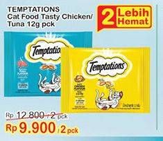 Promo Harga TEMPTATIONS Makanan Kucing Chicken, Tuna per 2 sachet 12 gr - Indomaret