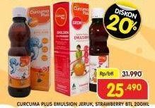 Promo Harga CURCUMA PLUS Emulsion Suplemen Makanan Strawberry, Jeruk 200 ml - Superindo
