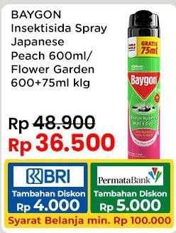 Promo Harga Baygon Insektisida Spray Japanese Peach, Flower Garden 600 ml - Indomaret