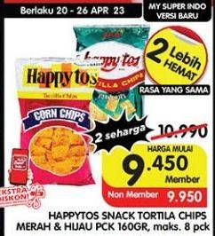 Promo Harga Happy Tos Tortilla Chips Kecuali Hijau, Kecuali Merah 160 gr - Superindo