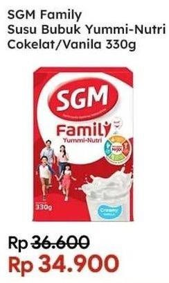 Promo Harga SGM Family Yummi Nutri Creamy Chocolate, Vanilla 330 gr - Indomaret