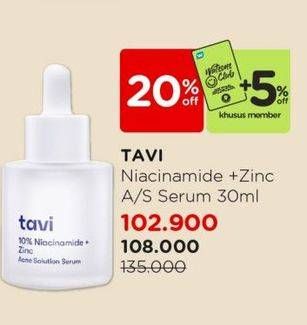 Promo Harga Tavi 10% Niacinamide + Zinc Acne Solution Serum 30 ml - Watsons