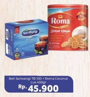 Promo Harga Sariwangi Teh 100s + ROMA Coconut Biscuit 450gr  - Carrefour