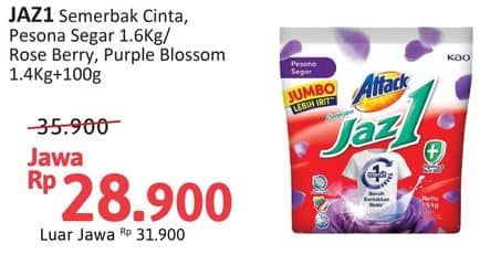 Promo Harga Attack Jaz1 Detergent Powder Semerbak Cinta, +Softener Rose Berry, Pesona Segar 1600 gr - Alfamidi