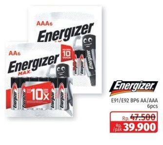 Promo Harga ENERGIZER Battery Alkaline Max AA E91, AAA E92, BP6 6 pcs - Lotte Grosir