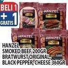 Hanzel Smoked Beef 200g, Bratwurst Original, Black Pepper, Cheese 360gr