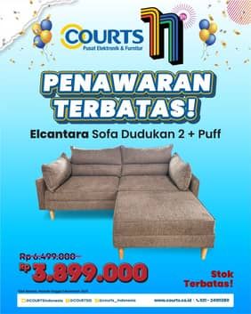 Promo Harga Courts Elcantara Sofa Dudukan 2 + Puff | Fabric  - COURTS