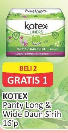 Promo Harga Kotex Fresh Liners Longer & Wider Scented Daun Sirih per 2 pouch 16 pcs - Alfamart