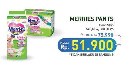 Promo Harga Merries Pants Good Skin XL26, M34, S40, L30 26 pcs - Hypermart