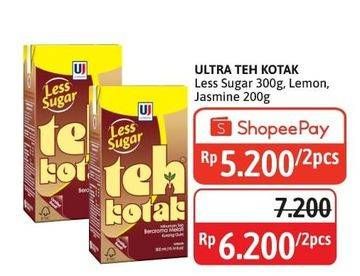 Promo Harga Ultra Teh Kotak Less Sugar, Lemon, Jasmine 300 ml - Alfamidi