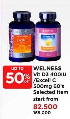 Promo Harga Wellness Vitamin D3 400IU/Wellness Excell C 500mg  - Watsons