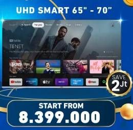 Promo Harga Hisense/Aqua/Coocaa/TCL/Mi UHD Smart TV 65"-70"  - Electronic City
