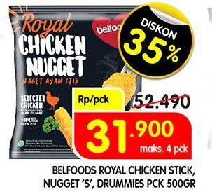 Promo Harga BELFOODS Royal Nugget Chicken Nugget Drummies, Chicken Nugget S, Chicken Nugget Stick 500 gr - Superindo