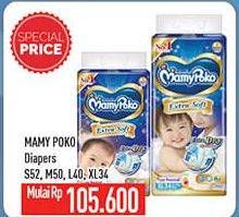 Promo Harga Mamy Poko Perekat Extra Soft L40, M46, NB52, S50, XL34 34 pcs - Hypermart