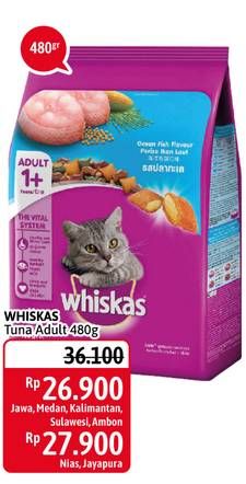 Promo Harga WHISKAS Adult Cat Food Tuna 480 gr - Alfamidi